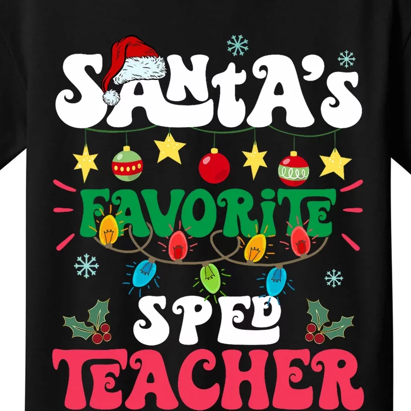 SantaS Favorite Sped Teacher Santa Hat Xmas Light Christmas Kids T-Shirt