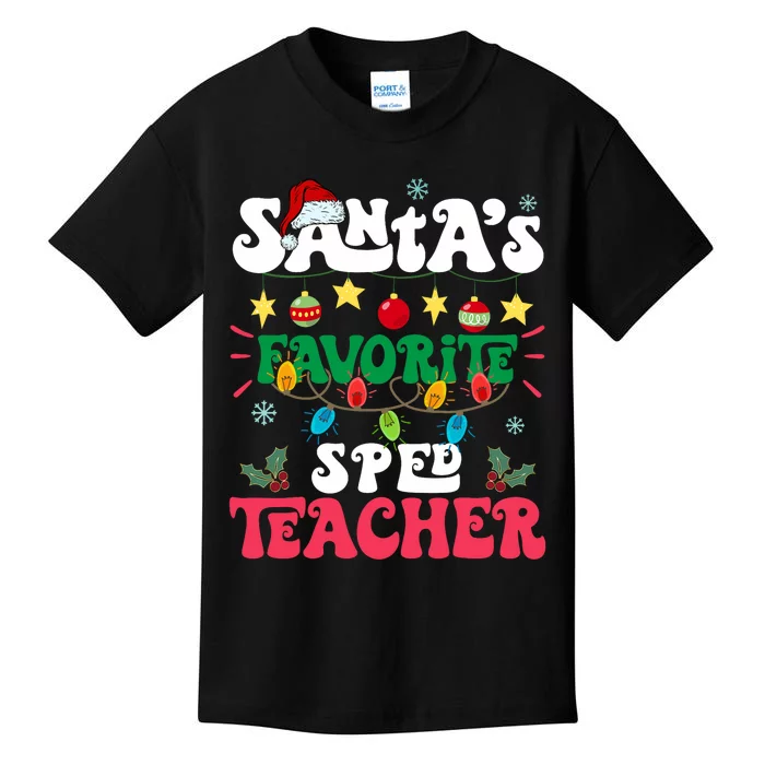 SantaS Favorite Sped Teacher Santa Hat Xmas Light Christmas Kids T-Shirt