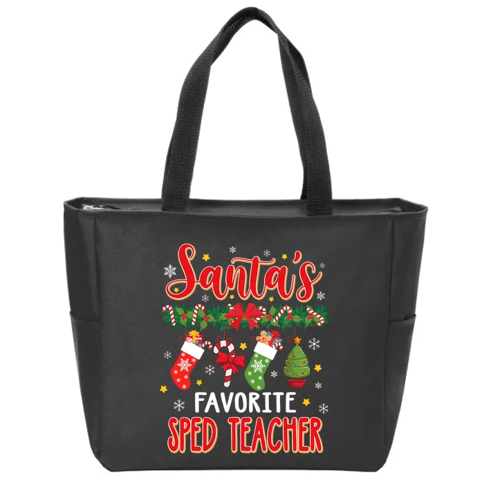 SantaS Favorite Sped Teacher Santa Hat Xmas Zip Tote Bag