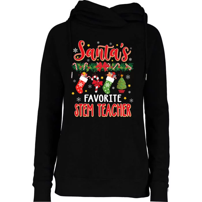 SantaS Favorite Stem Teacher Santa Hat Xmas Womens Funnel Neck Pullover Hood