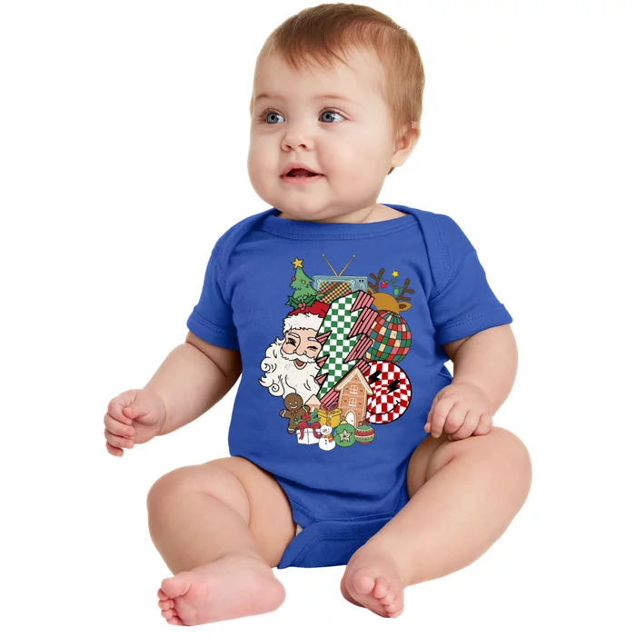 Smile Face Santa Retro Checkered Christmas Vibes Groovy Pjs Great Gift Baby Bodysuit