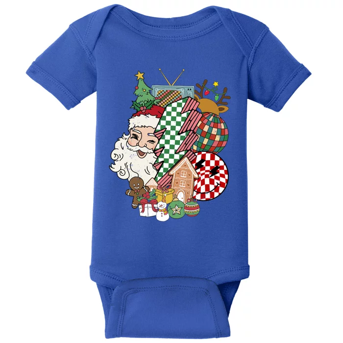 Smile Face Santa Retro Checkered Christmas Vibes Groovy Pjs Great Gift Baby Bodysuit