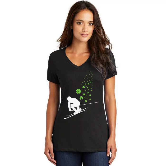 Ski Freestyle Skiing Patricks Day Women's V-Neck T-Shirt