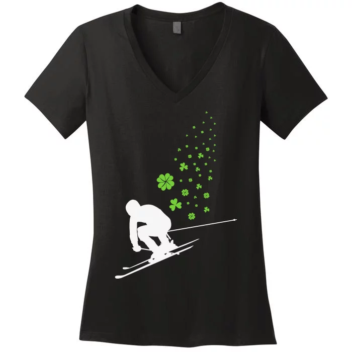 Ski Freestyle Skiing Patricks Day Women's V-Neck T-Shirt