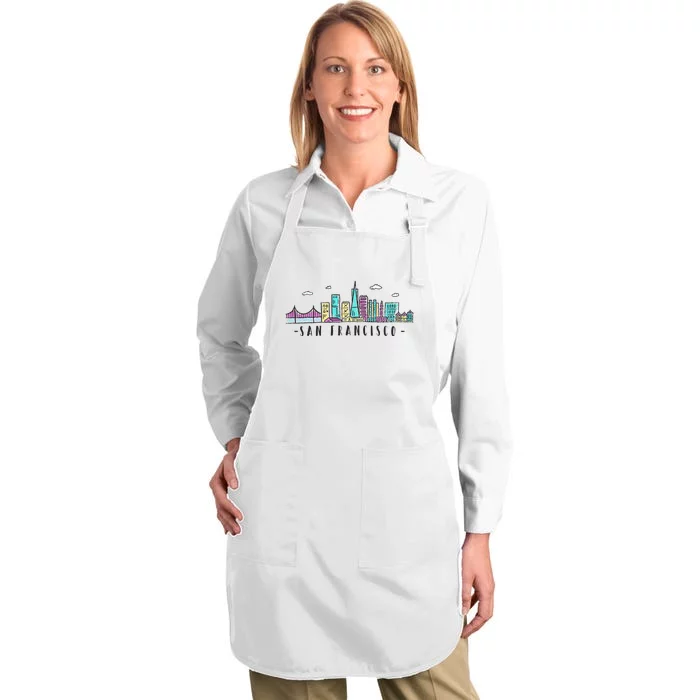 San Francisco Skyline Golden Gate Brigde California Full-Length Apron With Pocket