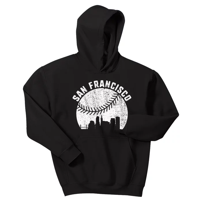 San Francisco Skyline Baseball Vintage California Baseball Kids Hoodie