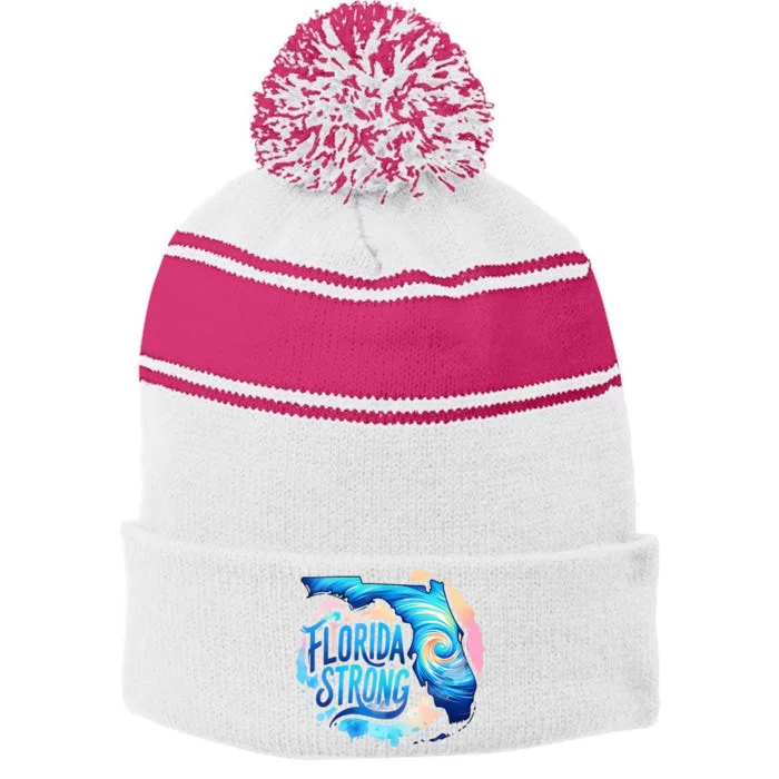 Support Florida Stay Western Strong Florida Stripe Pom Pom Beanie