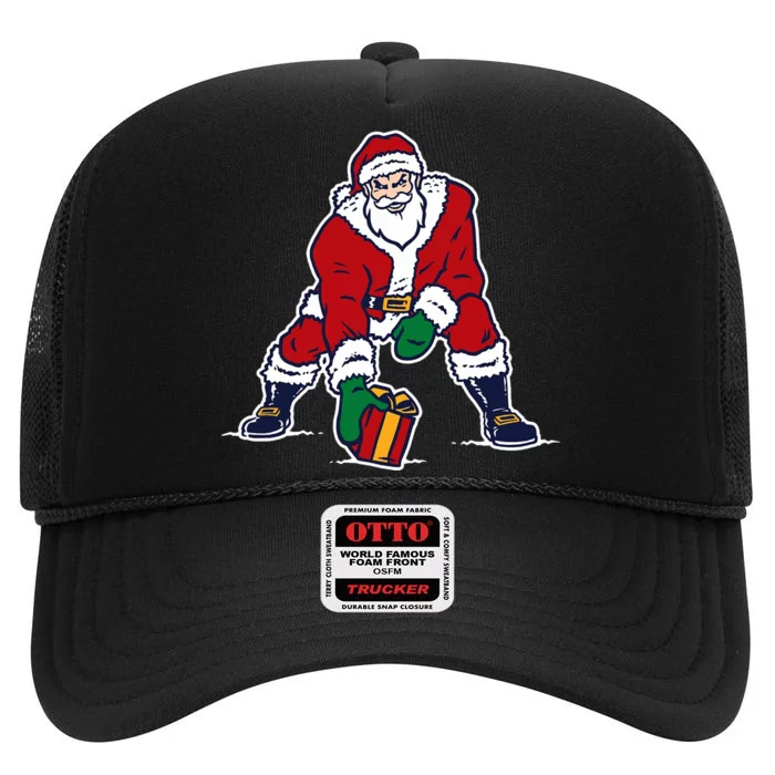 Santa Football Spike Present High Crown Mesh Trucker Hat