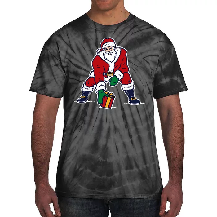 Santa Football Spike Present Tie-Dye T-Shirt