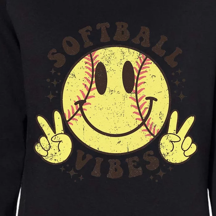 Smile Face Softball Vibes Game Day Softball Life Mom Retro Womens California Wash Sweatshirt