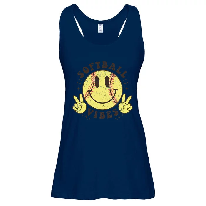 Smile Face Softball Vibes Game Day Softball Life Mom Retro Ladies Essential Flowy Tank