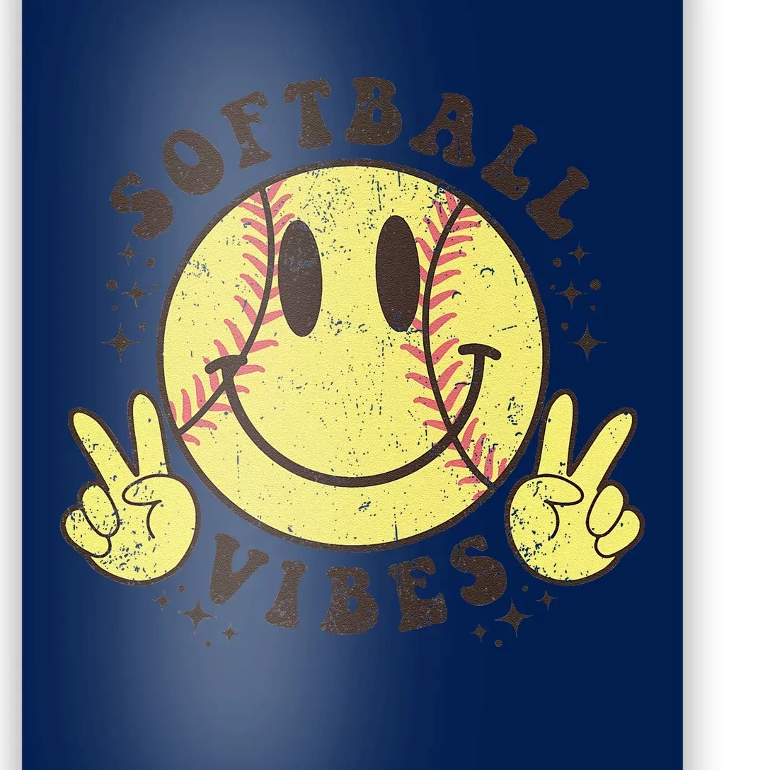 Smile Face Softball Vibes Game Day Softball Life Mom Retro Poster