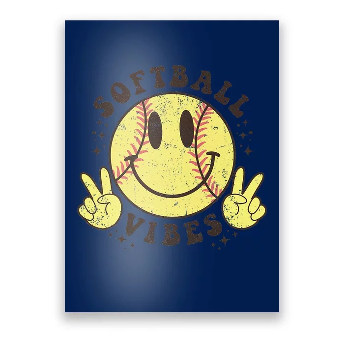 Smile Face Softball Vibes Game Day Softball Life Mom Retro Poster