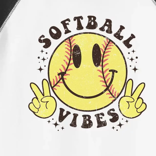 Smile Face Softball Vibes Game Day Softball Life Mom Retro Toddler Fine Jersey T-Shirt