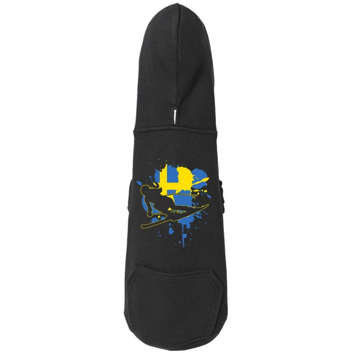 Sweden Flag Skier Swedish Alpine Skiing Doggie 3-End Fleece Hoodie