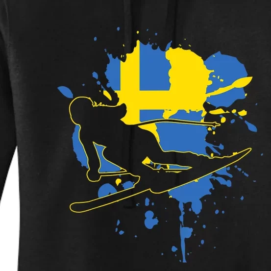 Sweden Flag Skier Swedish Alpine Skiing Women's Pullover Hoodie