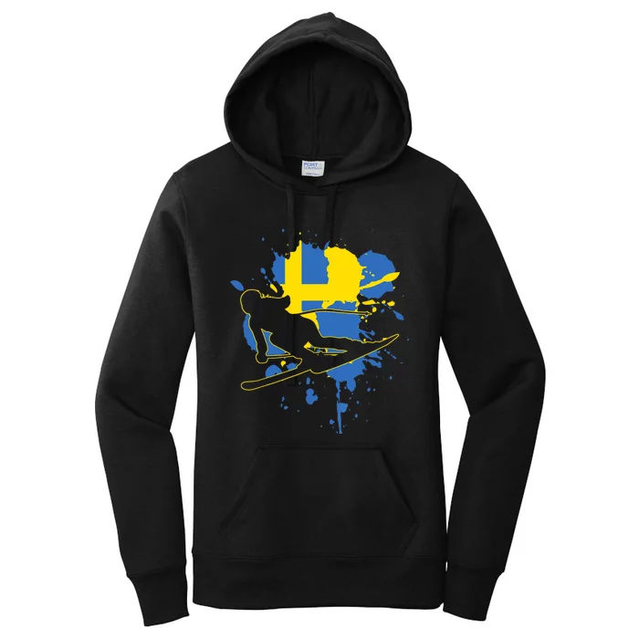 Sweden Flag Skier Swedish Alpine Skiing Women's Pullover Hoodie