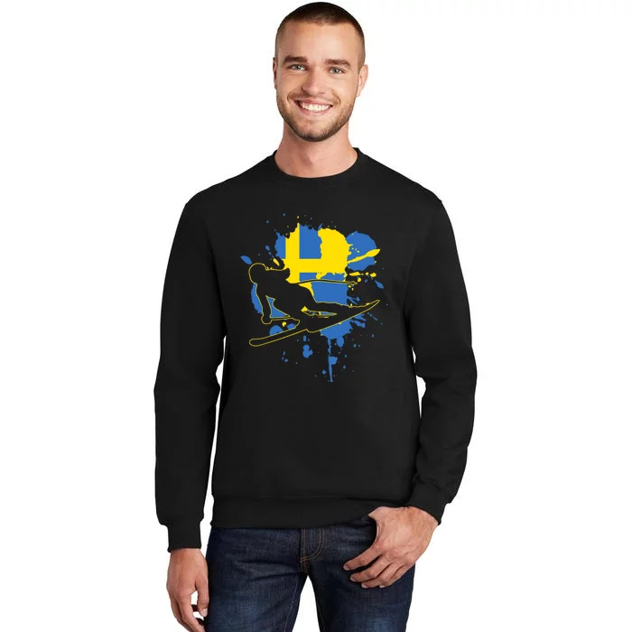 Sweden Flag Skier Swedish Alpine Skiing Tall Sweatshirt