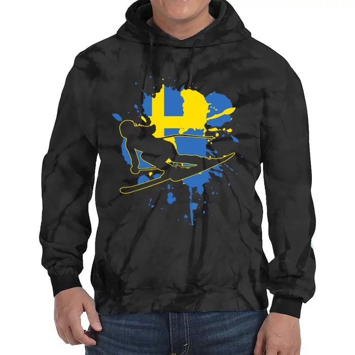 Sweden Flag Skier Swedish Alpine Skiing Tie Dye Hoodie