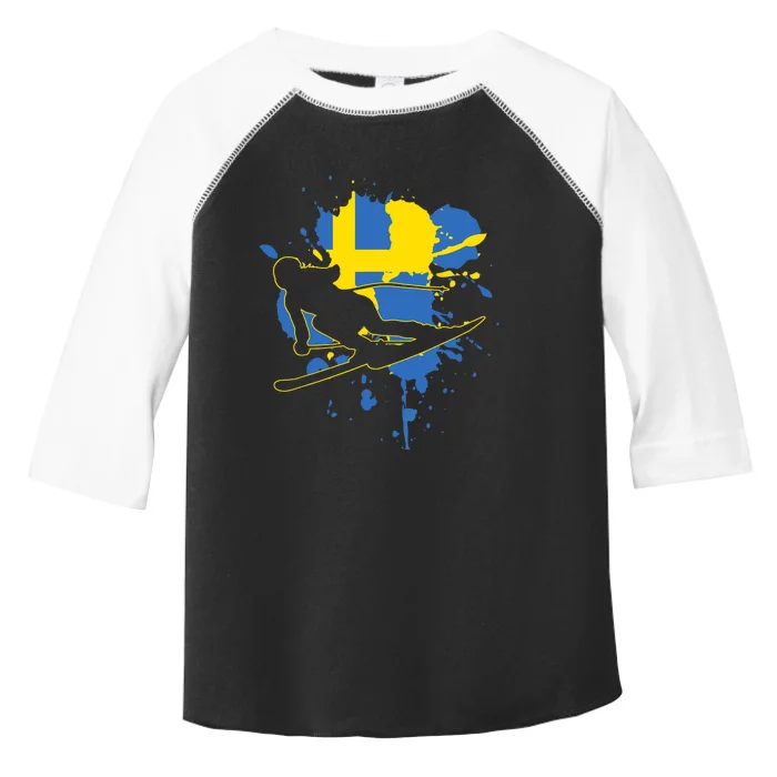 Sweden Flag Skier Swedish Alpine Skiing Toddler Fine Jersey T-Shirt