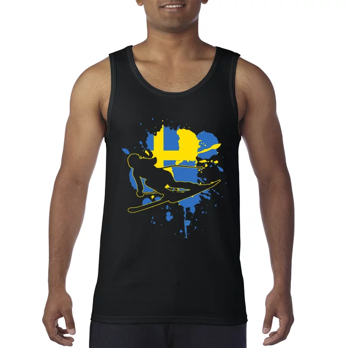 Sweden Flag Skier Swedish Alpine Skiing Tank Top