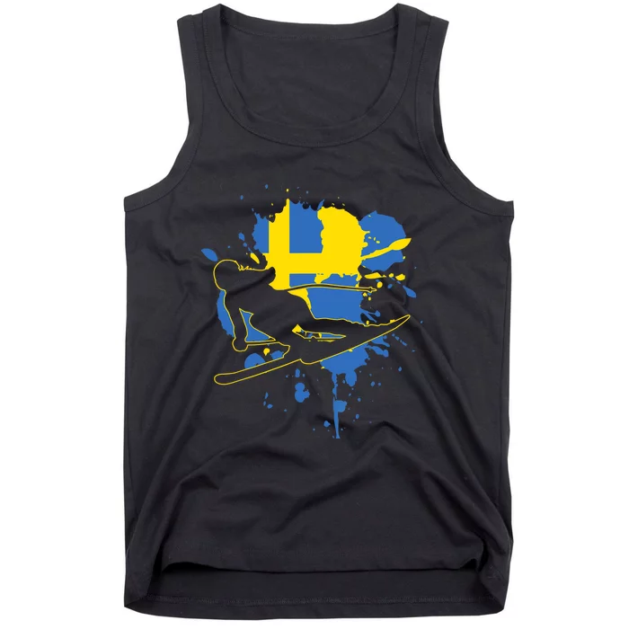 Sweden Flag Skier Swedish Alpine Skiing Tank Top