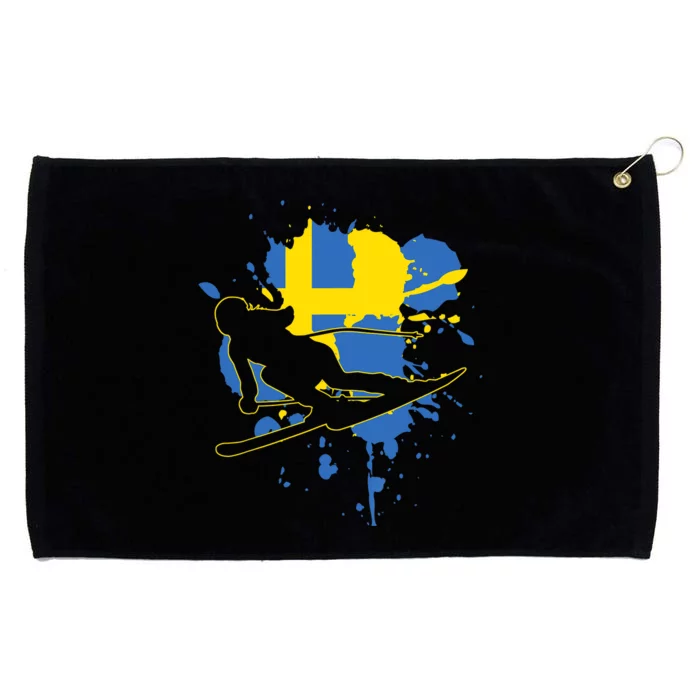 Sweden Flag Skier Swedish Alpine Skiing Grommeted Golf Towel