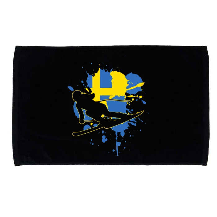 Sweden Flag Skier Swedish Alpine Skiing Microfiber Hand Towel