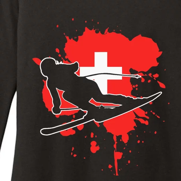 Switzerland Flag Skier Swiss Alpine Skiing Womens CVC Long Sleeve Shirt