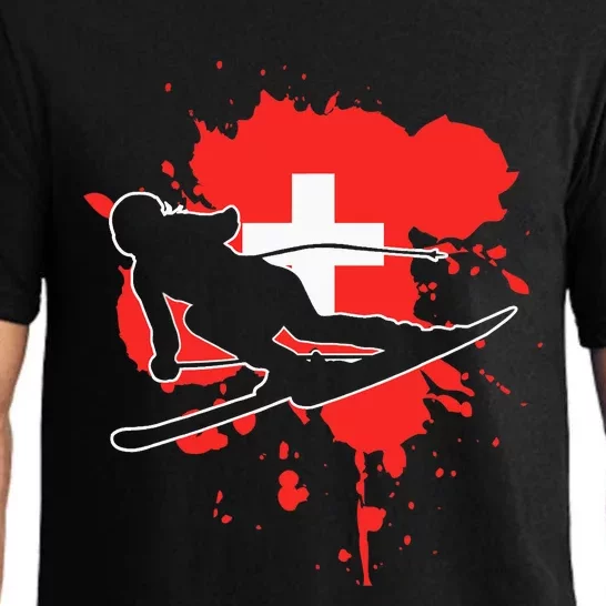 Switzerland Flag Skier Swiss Alpine Skiing Pajama Set