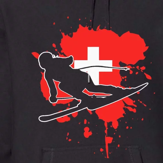 Switzerland Flag Skier Swiss Alpine Skiing Premium Hoodie