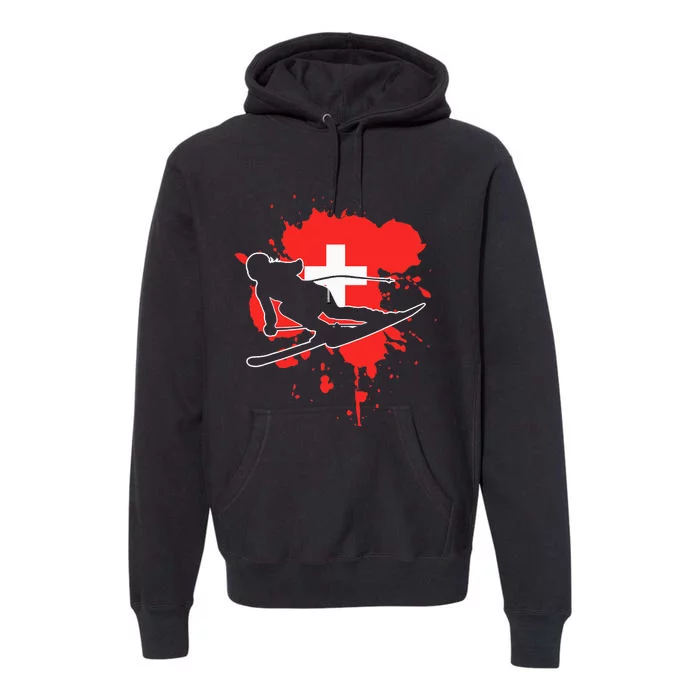 Switzerland Flag Skier Swiss Alpine Skiing Premium Hoodie