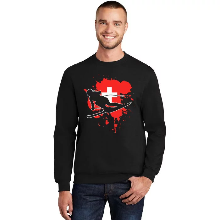 Switzerland Flag Skier Swiss Alpine Skiing Tall Sweatshirt