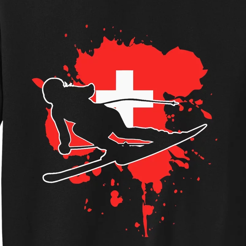 Switzerland Flag Skier Swiss Alpine Skiing Tall Sweatshirt