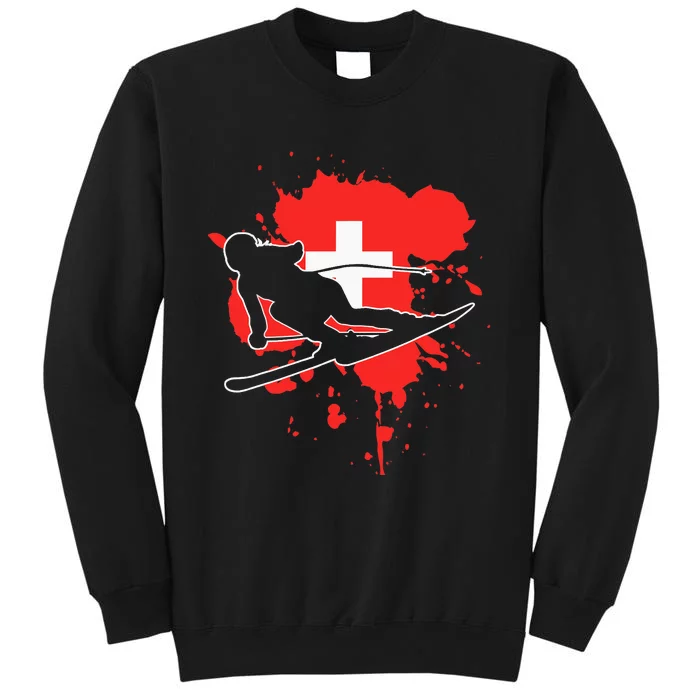 Switzerland Flag Skier Swiss Alpine Skiing Tall Sweatshirt