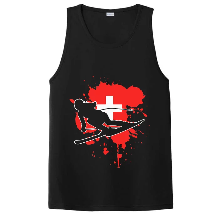 Switzerland Flag Skier Swiss Alpine Skiing Performance Tank