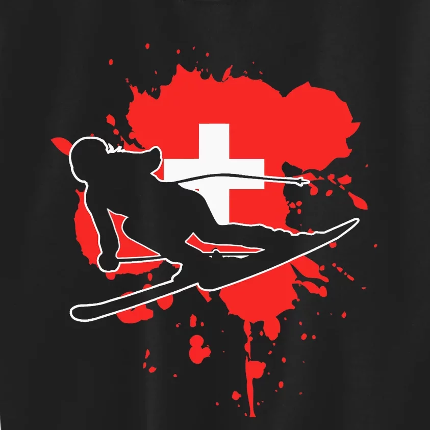 Switzerland Flag Skier Swiss Alpine Skiing Kids Sweatshirt