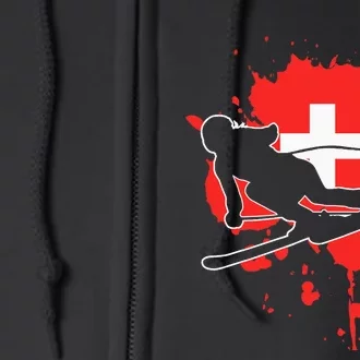 Switzerland Flag Skier Swiss Alpine Skiing Full Zip Hoodie