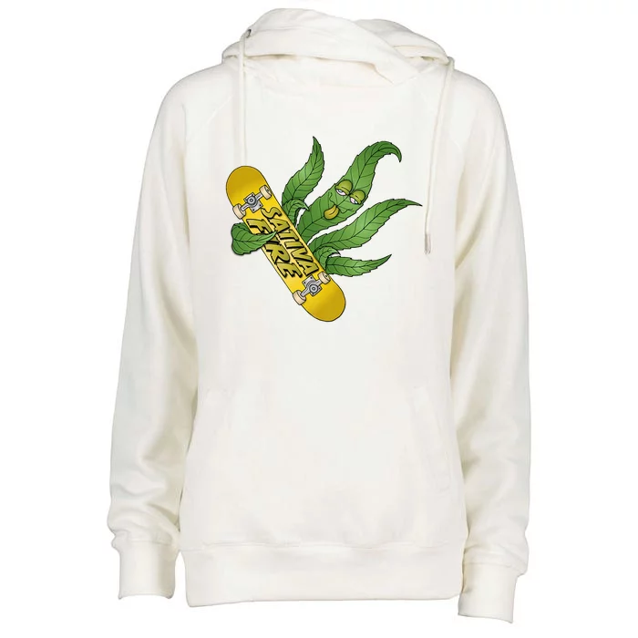 Sativa Fire Skateboarding Leaf Premium Womens Funnel Neck Pullover Hood