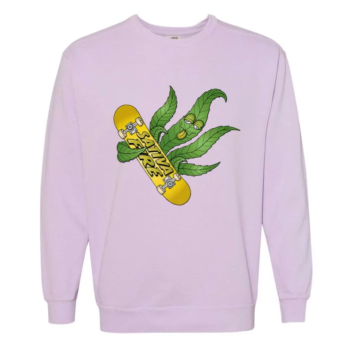 Sativa Fire Skateboarding Leaf Premium Garment-Dyed Sweatshirt