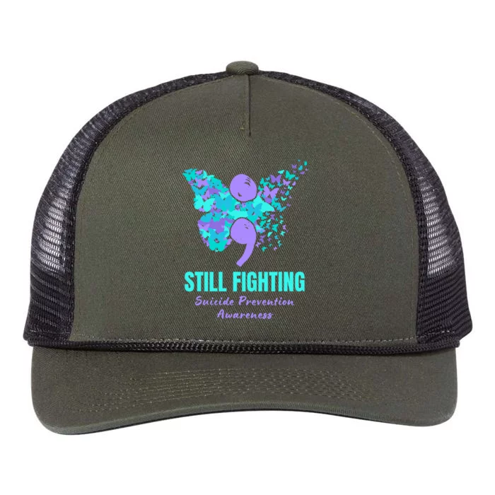 Still Fighting Suicide Prevention Awareness Butterfly Retro Rope Trucker Hat Cap