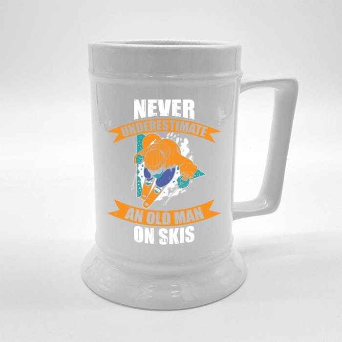 Ski Funny Skiing Never Underestimate An Old On Skis Gift Front & Back Beer Stein