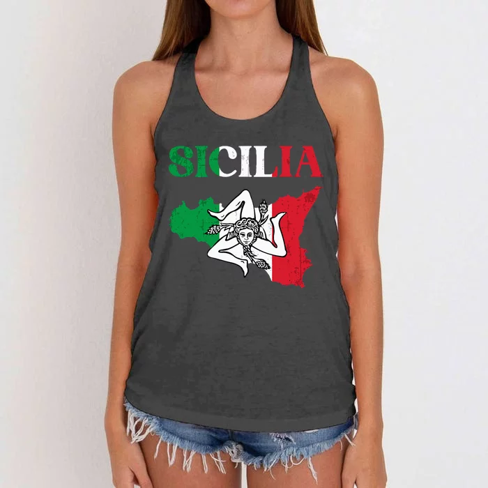 Sicilia Flag Sicily Palermo Italy Women's Knotted Racerback Tank