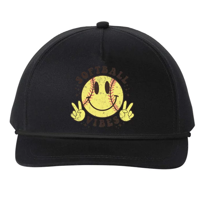 Smile Face Softball Vibes Game Day Softball Life Mom Retro Snapback Five-Panel Rope Hat