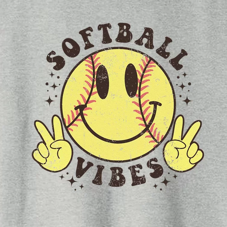 Smile Face Softball Vibes Game Day Softball Life Mom Retro Women's Crop Top Tee