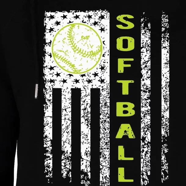 Softball Flag Softball Coach Outfit Softball Player Gift Womens Funnel Neck Pullover Hood