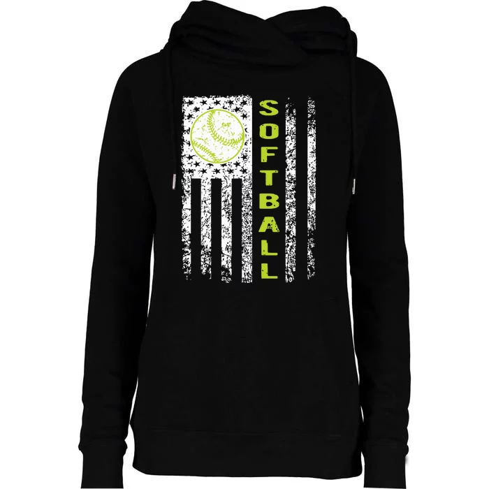 Softball Flag Softball Coach Outfit Softball Player Gift Womens Funnel Neck Pullover Hood