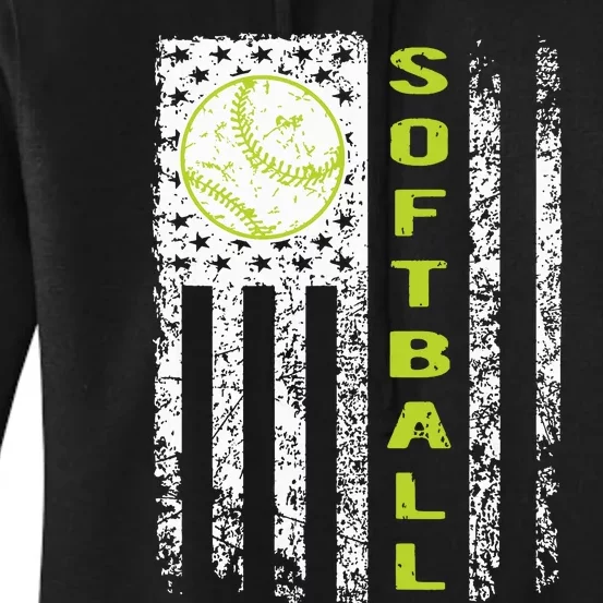 Softball Flag Softball Coach Outfit Softball Player Gift Women's Pullover Hoodie