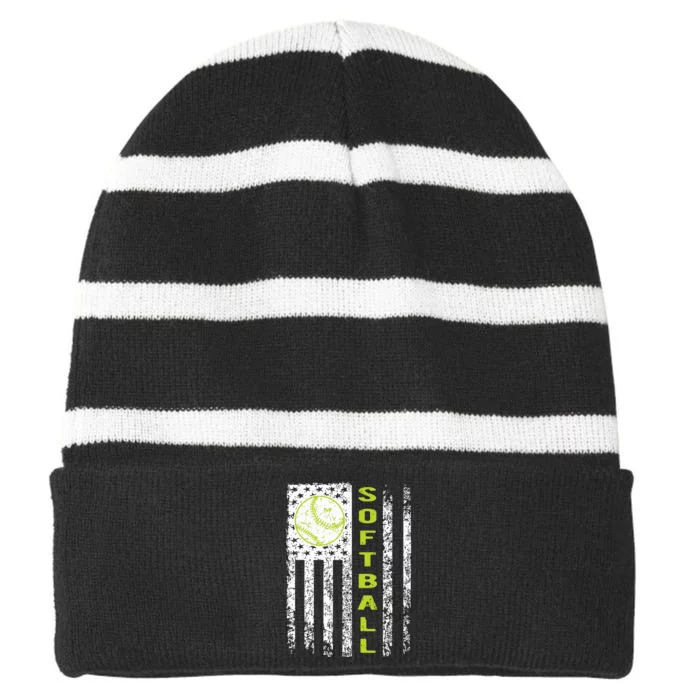 Softball Flag Softball Coach Outfit Softball Player Gift Striped Beanie with Solid Band