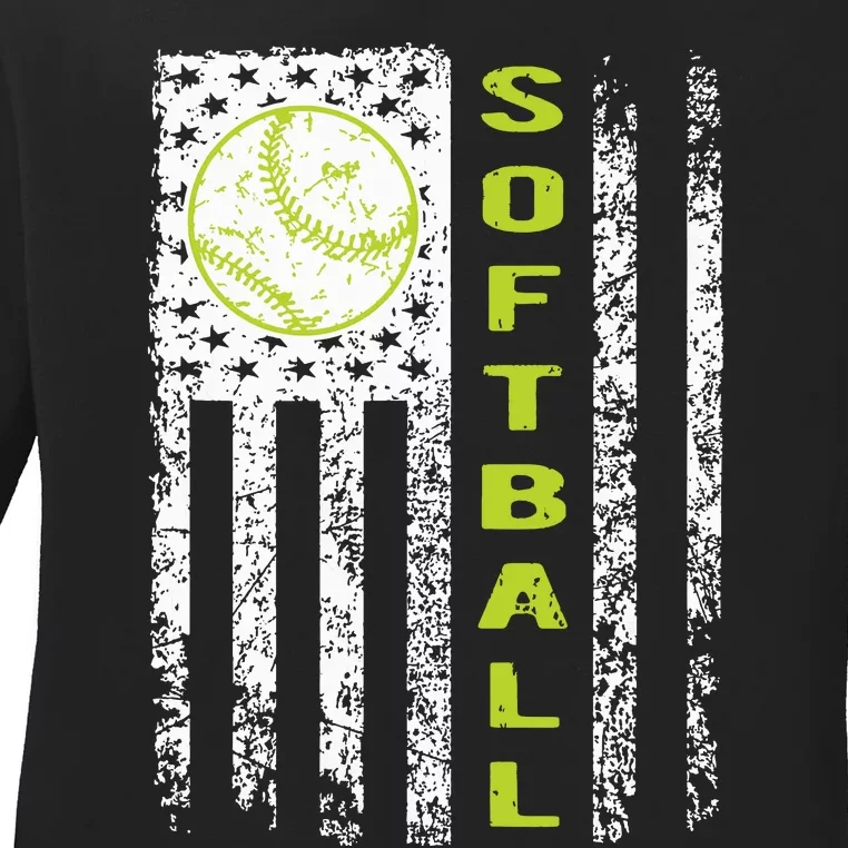 Softball Flag Softball Coach Outfit Softball Player Gift Ladies Long Sleeve Shirt